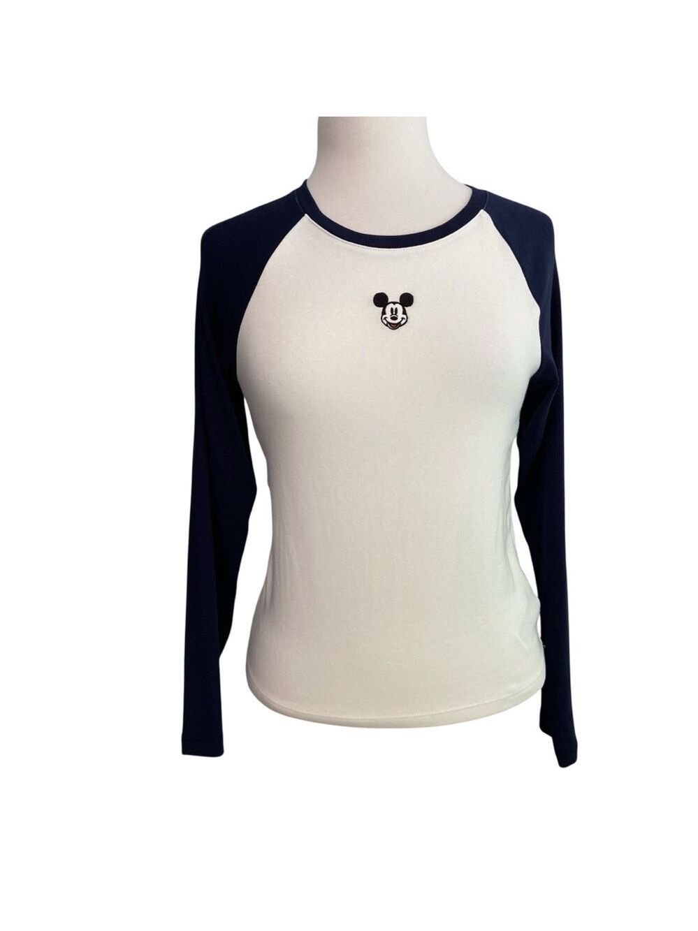 Gap X Disney Mickey raglan top long sleeve tee white navy blue round medium P